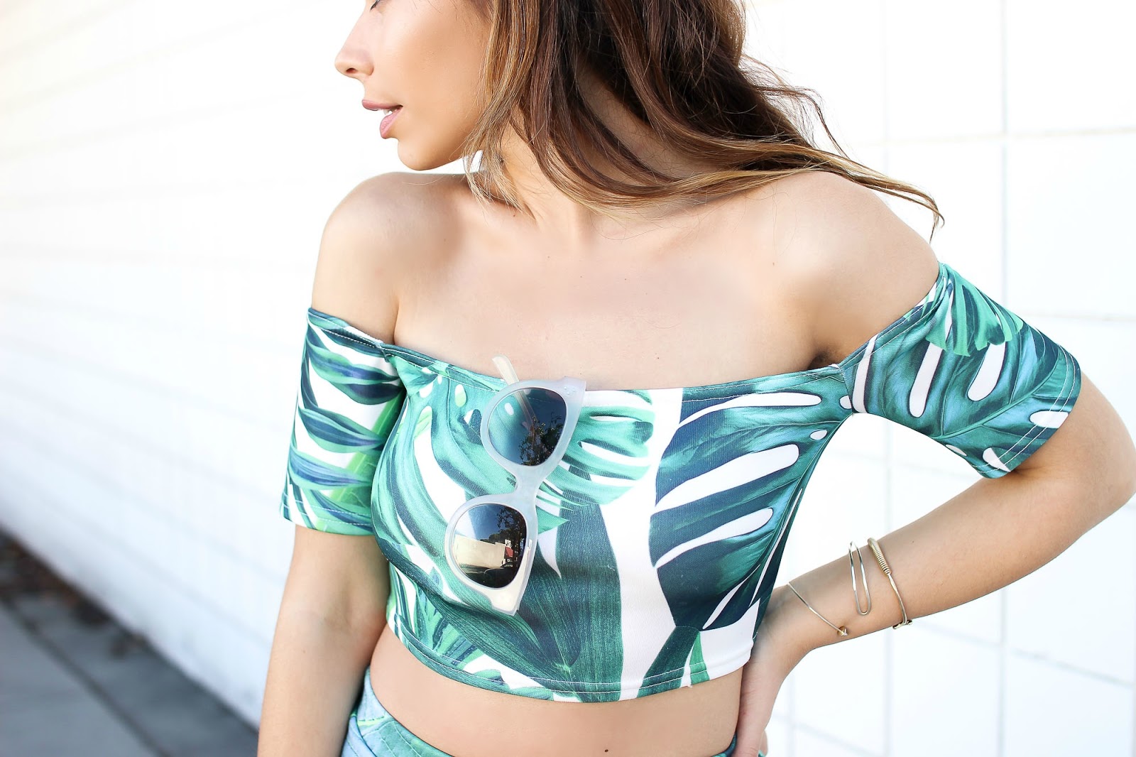 palm tree print, boohoo, matching set, ootd, los angeles blogger, vince, shoulder bag, zara, celine sunglasses, Stiletto Beats,